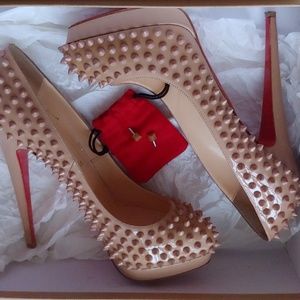 Christian Louboutin-Beige Spike Platform Pump